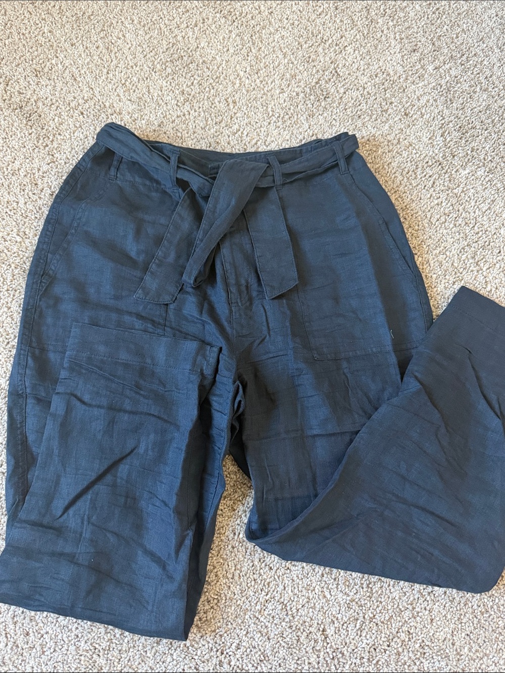 Lauren Ralph Lauren Dark Navy Linen Tie-Waist Trousers